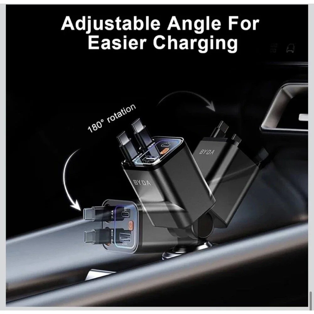 4 in 1 Retractable Car Charger,69W For Apple+Type C &RGB [Black], RGB [Black]